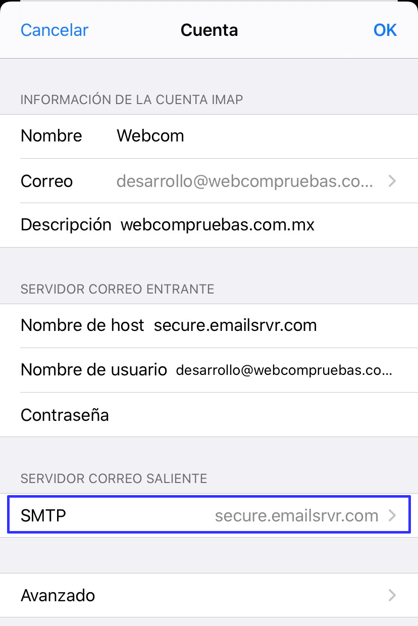 Corregir Configuracion Iphone Para Cuentas De Correo Spacemail Centro De Ayuda